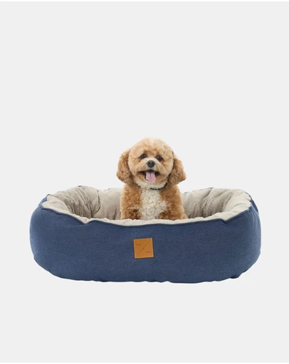 Mog & Bone - 4 Seasons Reversible Circular Dog Bed - Blue Denim