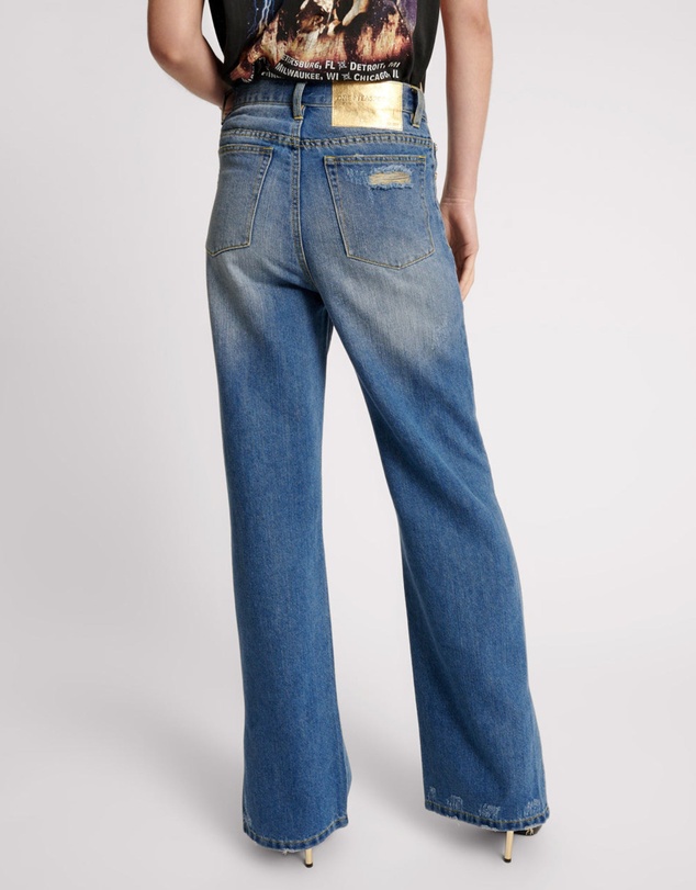 ONE TEASPOON - Shredded Gold Billie Low Slung Straight Leg Mid Waist Denim Jeans