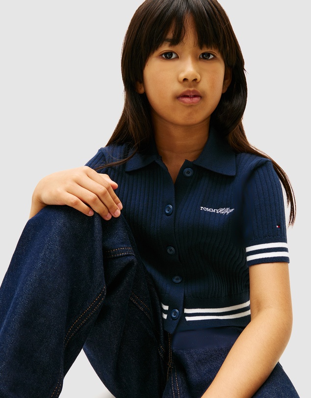 Tommy Hilfiger - Girls Logo Embroidery Short Sleeve Polo Cardigan - Teens