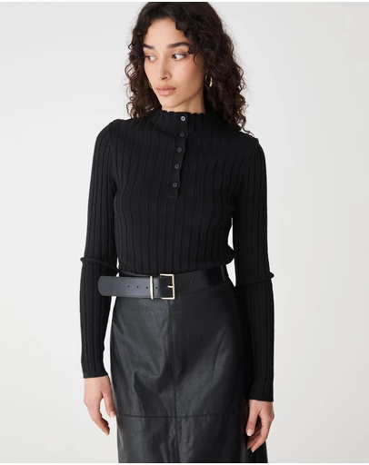Forcast - Inez Mock Neck Henley Knit