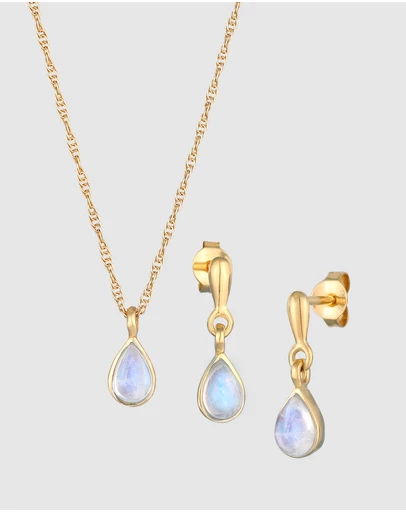 Elli Jewelry - Moonstone Teardrop Jewellery Set in Gold-Plated 925 Silver