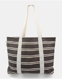 Morgan & Taylor - Dune Beach Tote Bag in Chocolate Brown and White Stripe