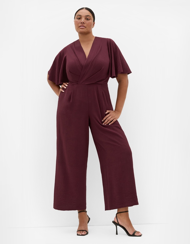City Chic - Plus size Braelynn V Neck Jumpsuit - dark cherry
