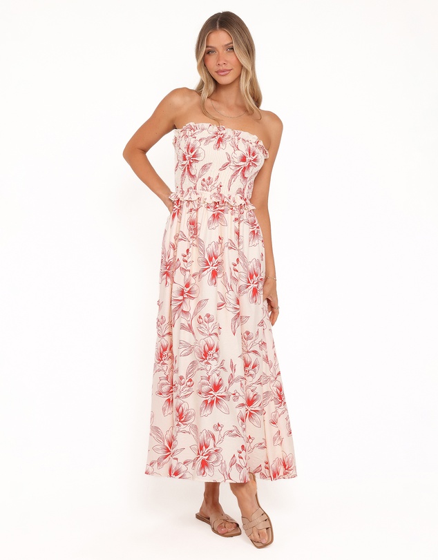 Petal & Pup - Avania Strapless Midi Dress - Red Floral