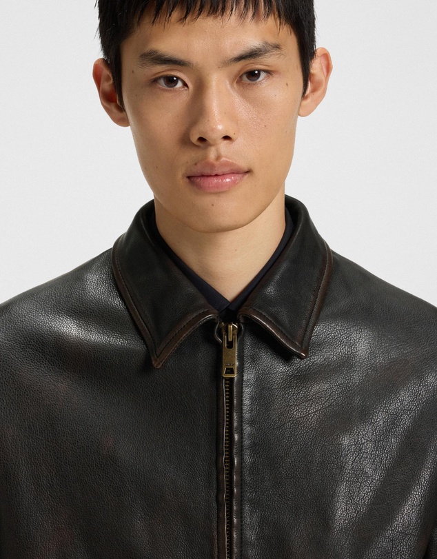 HUGO - Grain Leather Jacket With Topstitching