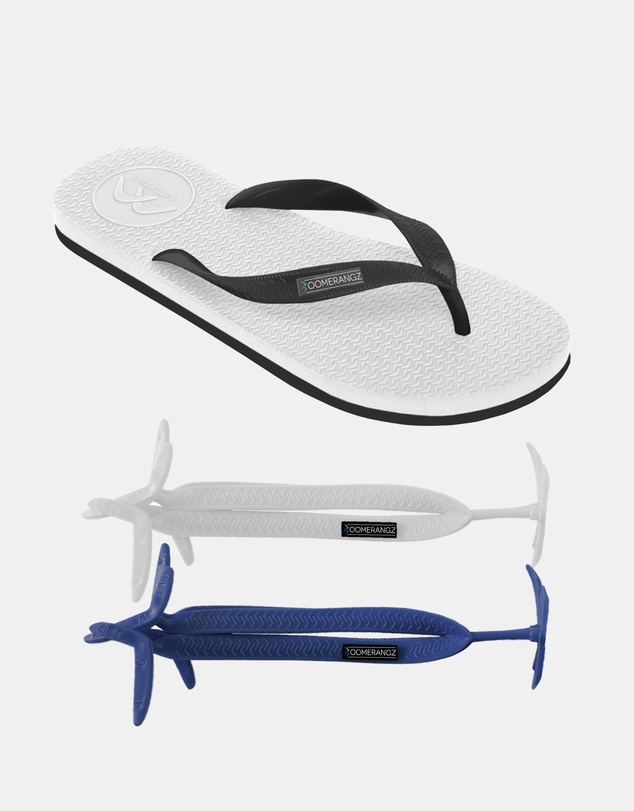Boomerangz Footwear - Men's White/Black Thongs with arch support and 2 x interchangeable straps