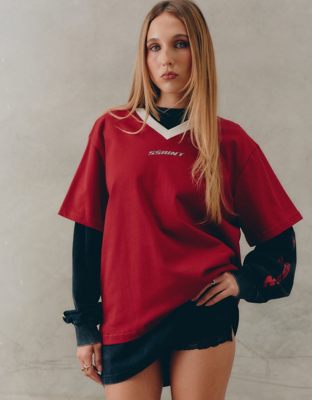SSAINT - Reflective V Neck Tee Cherry