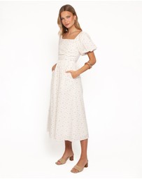 Petal & Pup - Clo Puff Sleeve Midi Dress - White Betty