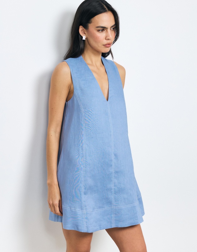 AERE - Anni Contrast Stitch Linen Mini Dress
