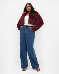 City Chic - Plus size Angel Faux Fur Crop Jacket - bordeaux