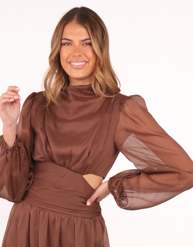 Petal & Pup - Neveah Long Sleeve Maxi Dress - Chocolate