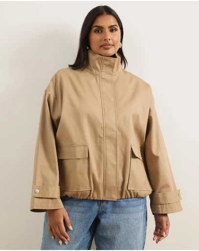 Atmos&Here Curvy - Taya Funnel Neck Twill Bomber Jacket