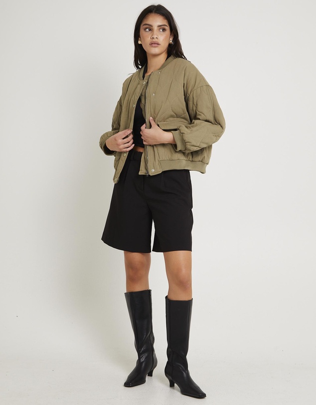 Subtitled - Quilt Detail Oversized Bomber Jacket