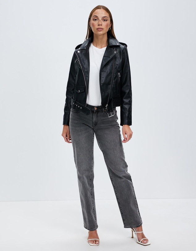 KAJA Clothing - Faux Leather Moto Biker Short Coat Jacket - Caroline Leather Jacket