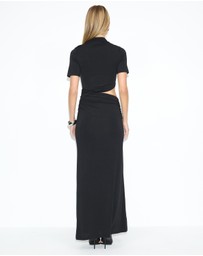 Dazie - Evening Gem Ruched Cut Out Short Sleeve Jersey Maxi Dress