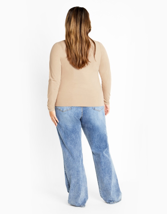 City Chic - Plus size Annie V Neck Top - latte