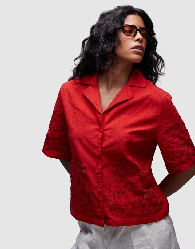 TOPSHOP - Co-Ord Cutwork Crop Shirt