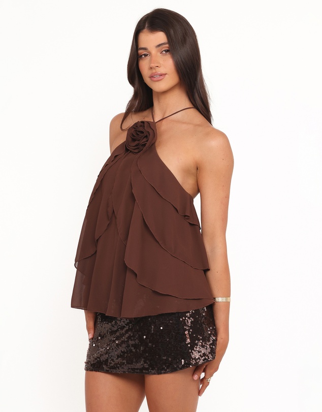 Petal & Pup - Zorina Halter Neck Chiffon Top - Brown