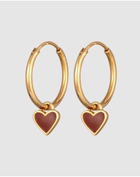 Elli Jewelry - Earrings Creole Heart Dark Red 925 Sterling Silver Gold-plated