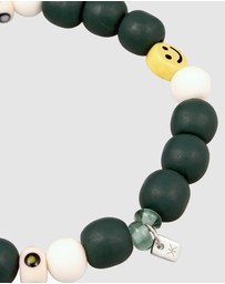 Kuzzoi - ICONIC EXCLUSIVE - Bracelet Male Smiling Face Evil Eye with Resin and Colorful Glass Beads 925 Sterling Silver