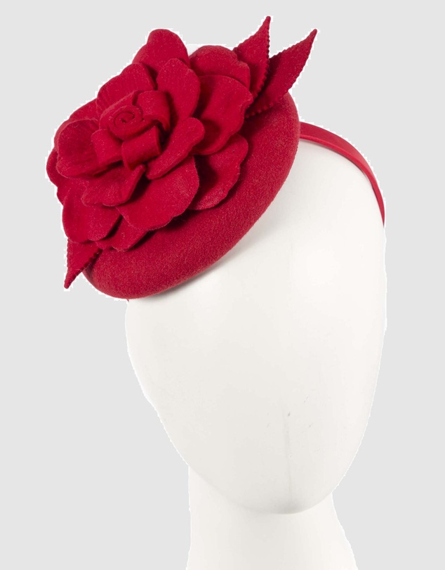 Max Alexander - Felt Red Winter Pillbox Fascinator