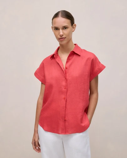 Trenery - Linen Cap Sleeve Shirt in Crimson