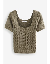 NEXT - Square Neck Stitch Detail Short Sleeve Knitted Top
