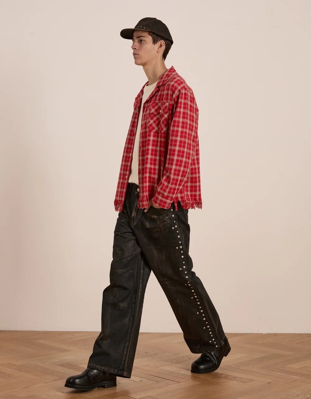 Found - Raw Cut Fringe Plaid Camp Shirt