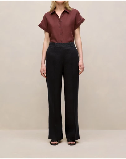 Trenery - Linen Pintucked Pant in Black