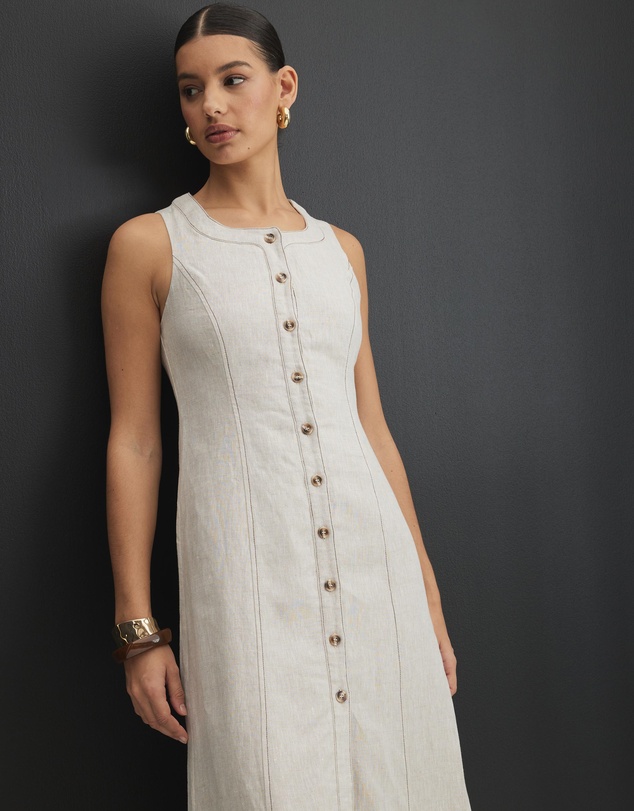 AERE - Sierra Linen Button Down Midi Dress