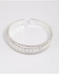 Lovisa - Silver Cubic Zirconia Trio Layer Cuff Bangle