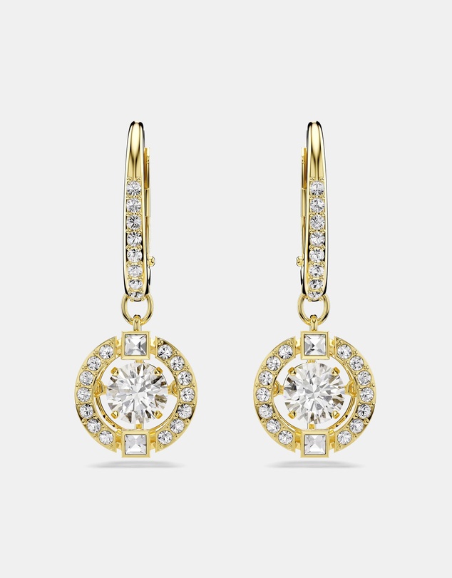 Swarovski - Una Angelic Drop Earrings, Round Cut, White, 18K Gold Finish