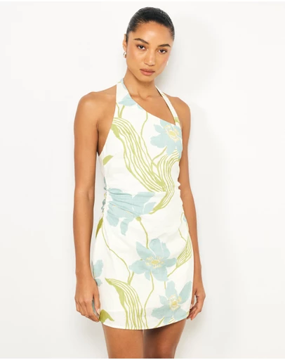 AERE - Sereia Ruched Linen Mini Dress