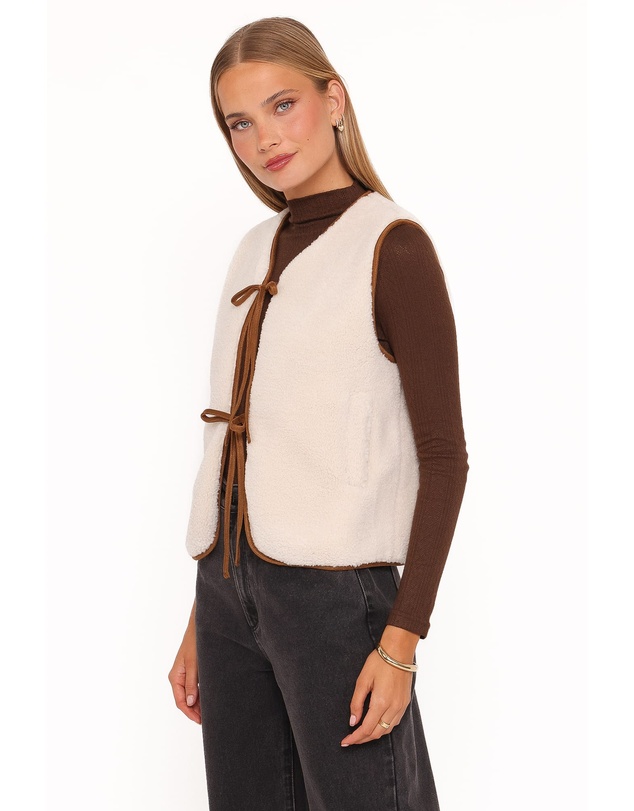 Petal & Pup - Laila Tie Front Vest - Cream Shearling
