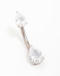 Lovisa - Titanium Cubic Zirconia Pear Belly Bar