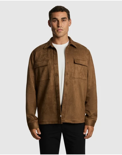 yd. - Slate Mock Suede Overshirt