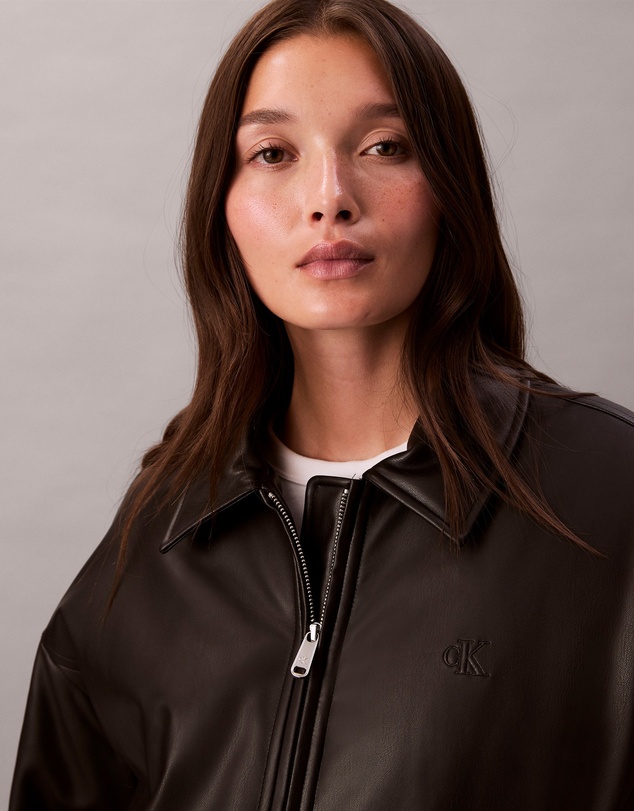 Calvin Klein - Faux Leather Relaxed Bomber Jacket