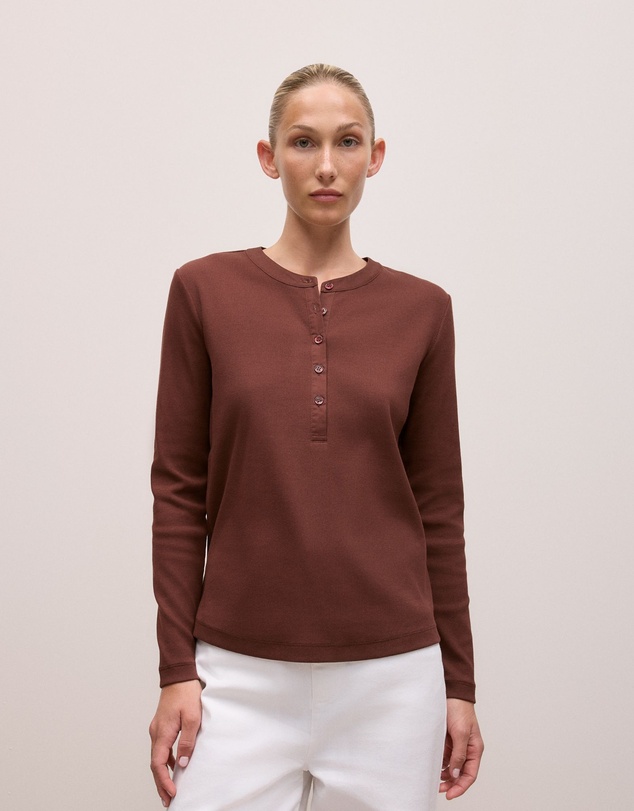 Trenery - Cotton Henley in Espresso