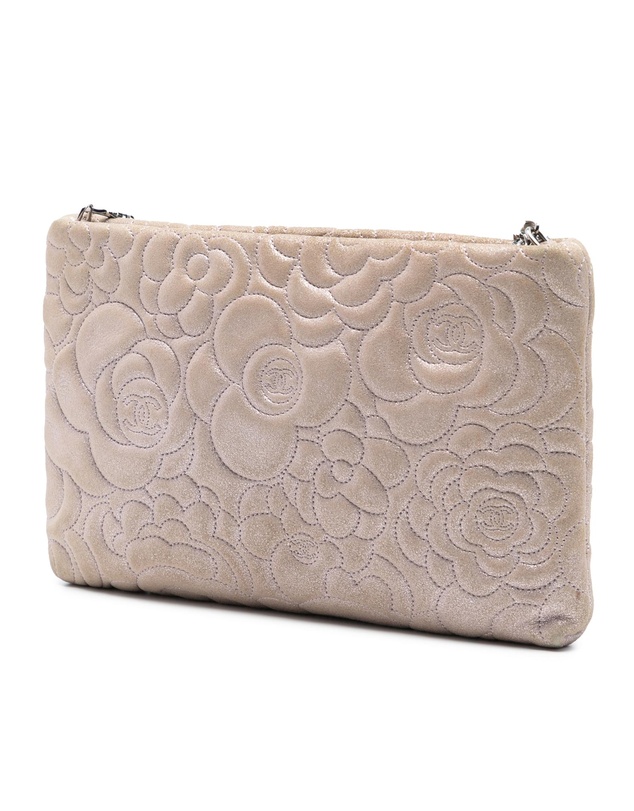 Pre-Loved by Azura Reborn - Pre-Loved Embossed Metallic Lambskin Camellia Chain Pochette