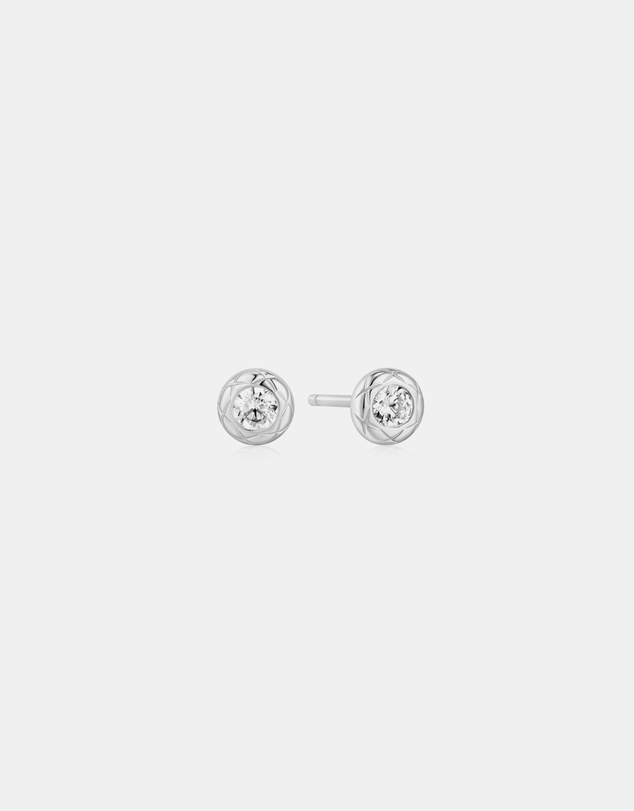 Ania Haie - Ania Haie Silver Textured Bezel-Set Stud Earrings
