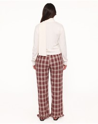 Petal & Pup - Kaelia Frill Hem Straight Pant - Burgundy Plaid