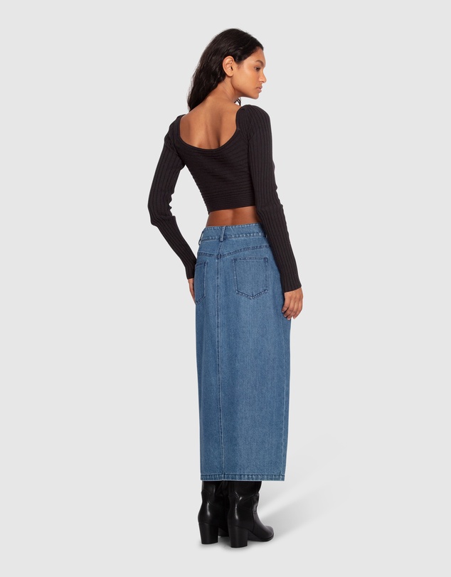 Belle & Bloom - Can't Forget You Denim Midi Skirt