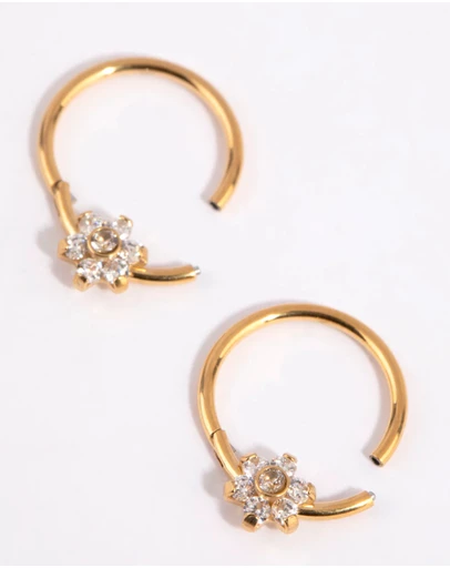 Lovisa - Gold Plated Surgical Steel Small Flower Hoop Earrings