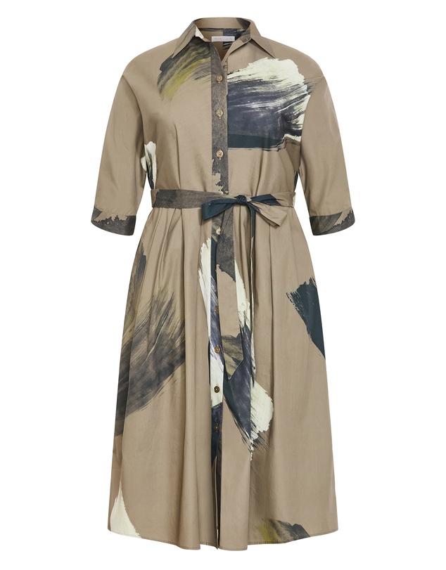 City Chic - Plus size Angel Print Shirt Dress - khaki