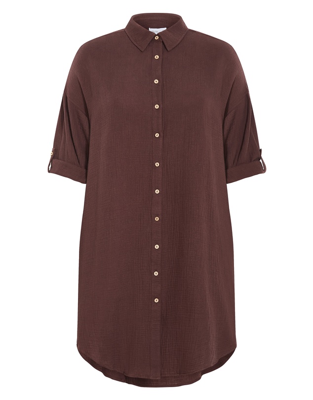 City Chic - Plus size Poolside Cover Up Midi Shirt - chocolate