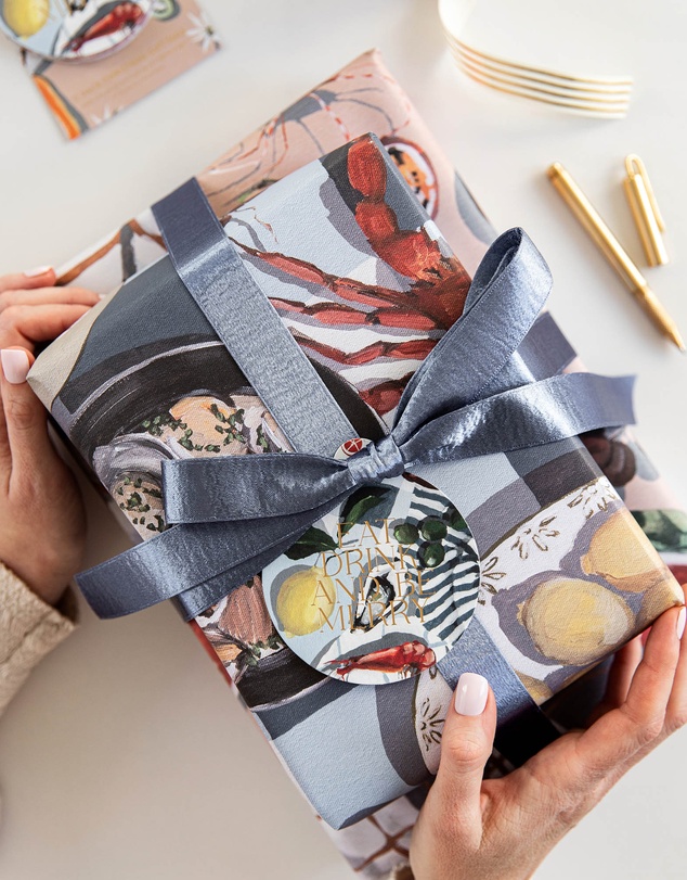 Bespoke Letterpress - Gift Wrap - Summer Picnic / Crab & Squid - Double Sided 6pk