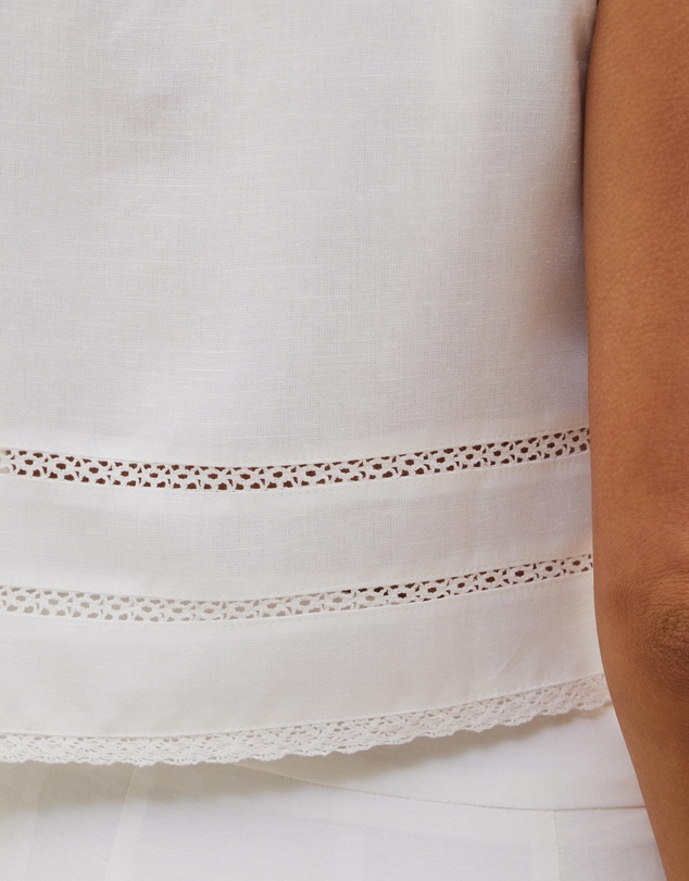Atmos&Here - Linen Blend Lace Trim Top