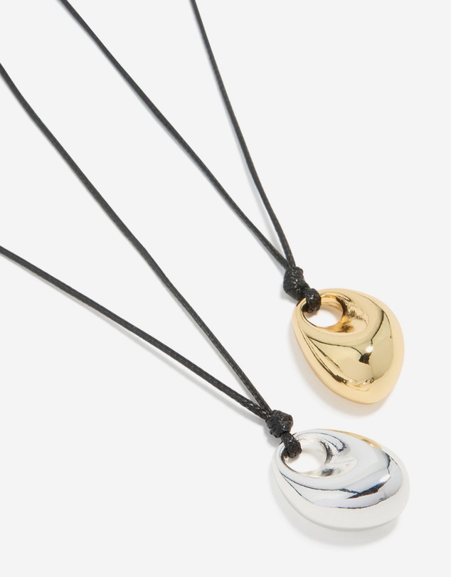 Lovisa - Mixed Metal Plated Organic Oval Black Cord Necklaces 2-Pack