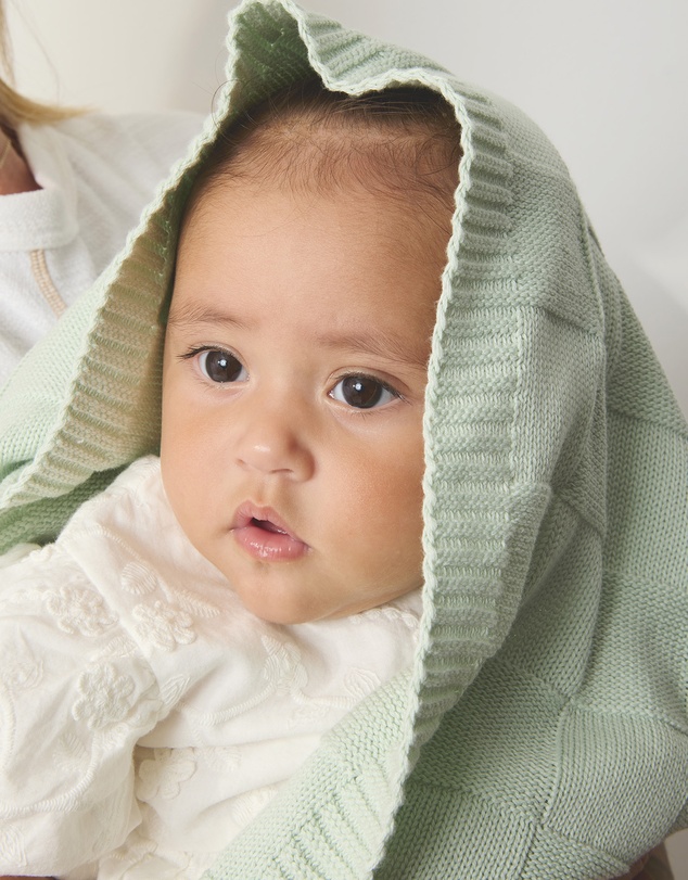 Living Textiles - Pram Knitted Blanket - Checkered Seafoam