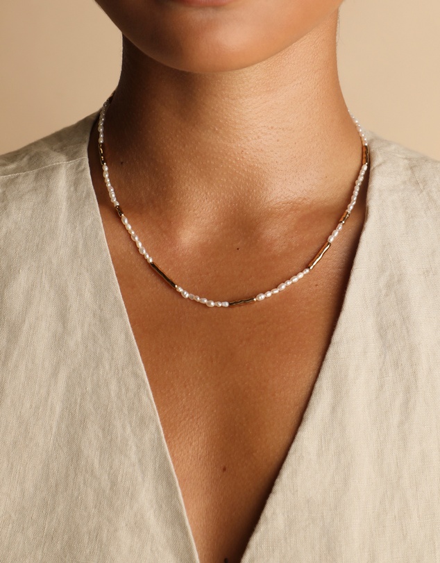 Astrid & Miyu - Pearl and Molten 18ct Gold Plated Necklace